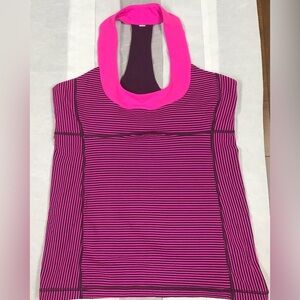Lululemon Pink and Purple Striped Round‎ Neck Tank Top